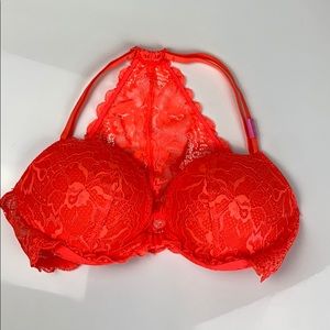 VS PINK NWT Fluorescent Orange Racerback Lace Bra